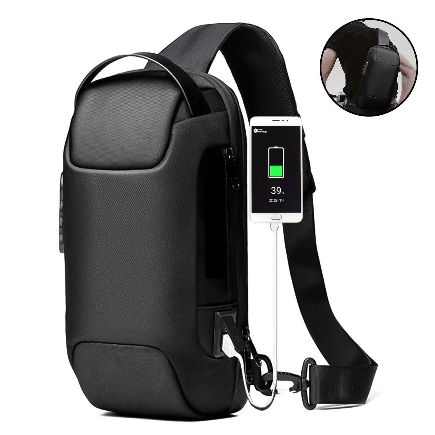 Multifunktionale wasserdichte Hüfttasche für Herren, diebstahlsichere Umhängetasche, Crossbody-Schultertasche mit USB-Ladeanschluss