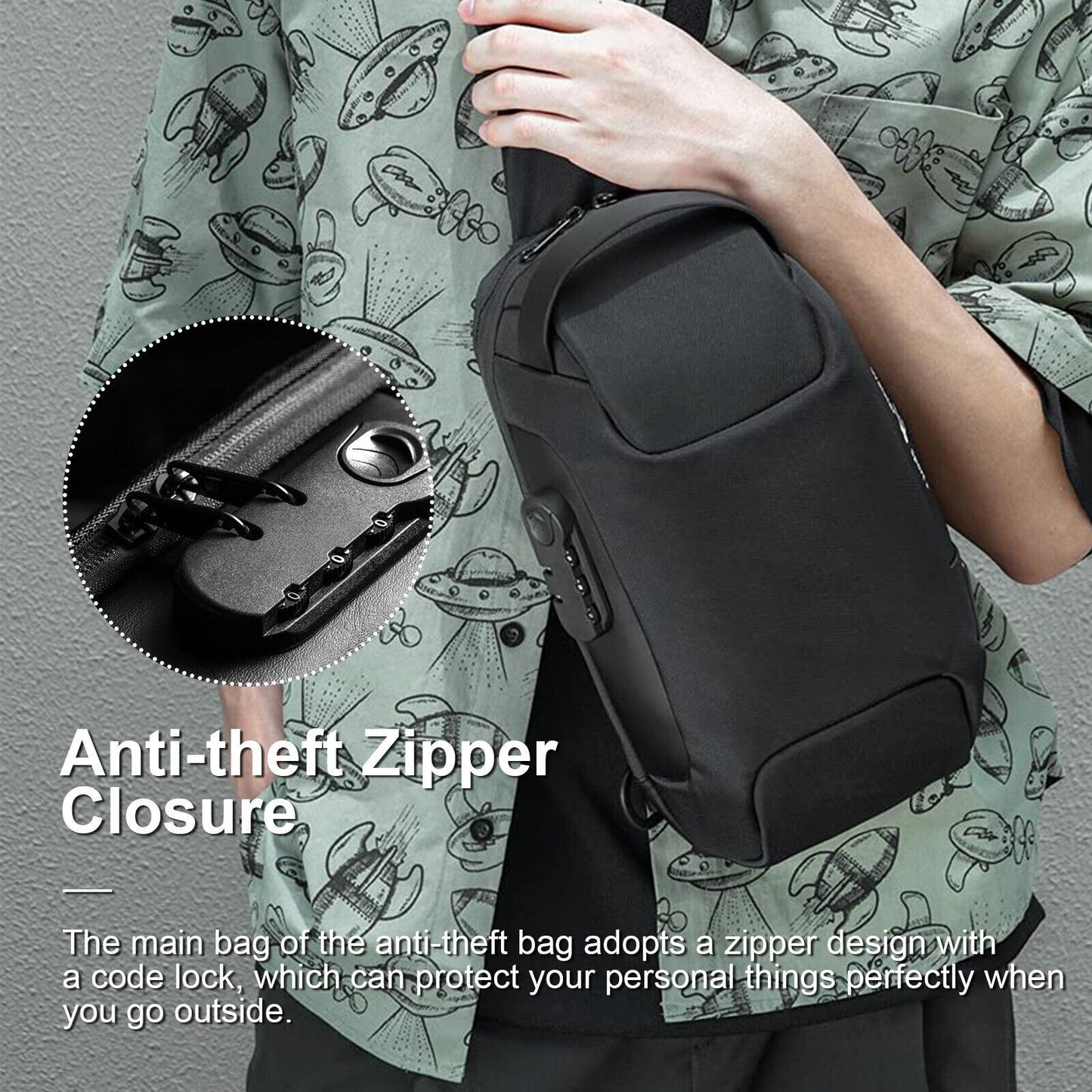 Multifunktionale wasserdichte Hüfttasche für Herren, diebstahlsichere Umhängetasche, Crossbody-Schultertasche mit USB-Ladeanschluss