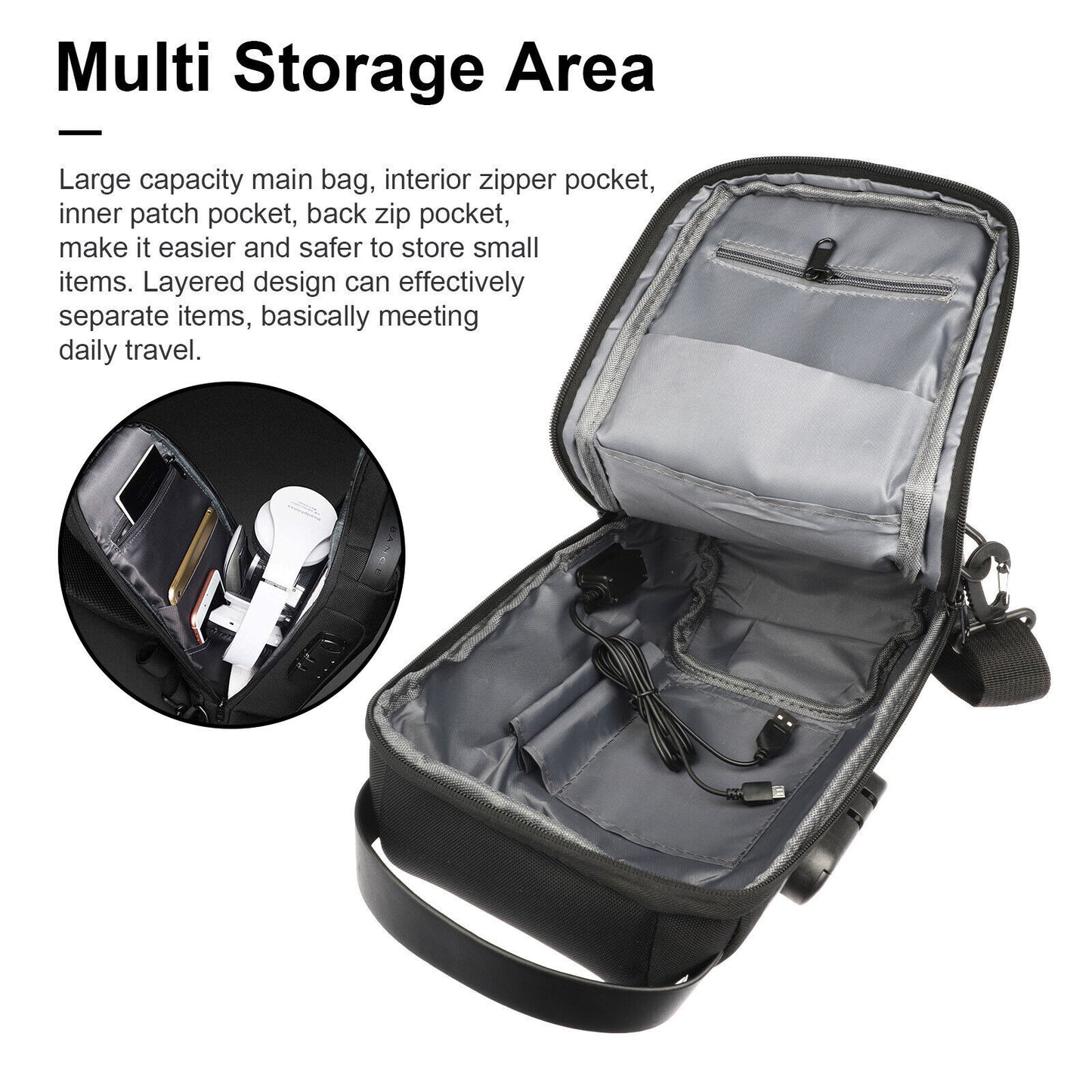 Multifunktionale wasserdichte Hüfttasche für Herren, diebstahlsichere Umhängetasche, Crossbody-Schultertasche mit USB-Ladeanschluss